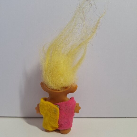 Vintage 60s Wishnik Clown Troll Doll Long Yellow Hair & Pink Yellow Outfit 3" - Picture 4 of 9